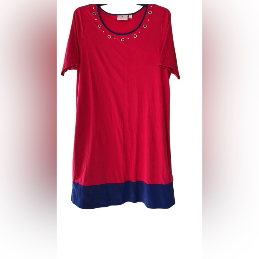 Quacker Factory Womens Color-Blocked Knit Dress Rhinestones Sz 1x Red